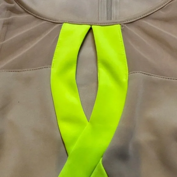 Neon Panel Bodycon Mini Dress | Tan & Lime | Sleeveless Club / Night Out Dress - Picture 4 of 10